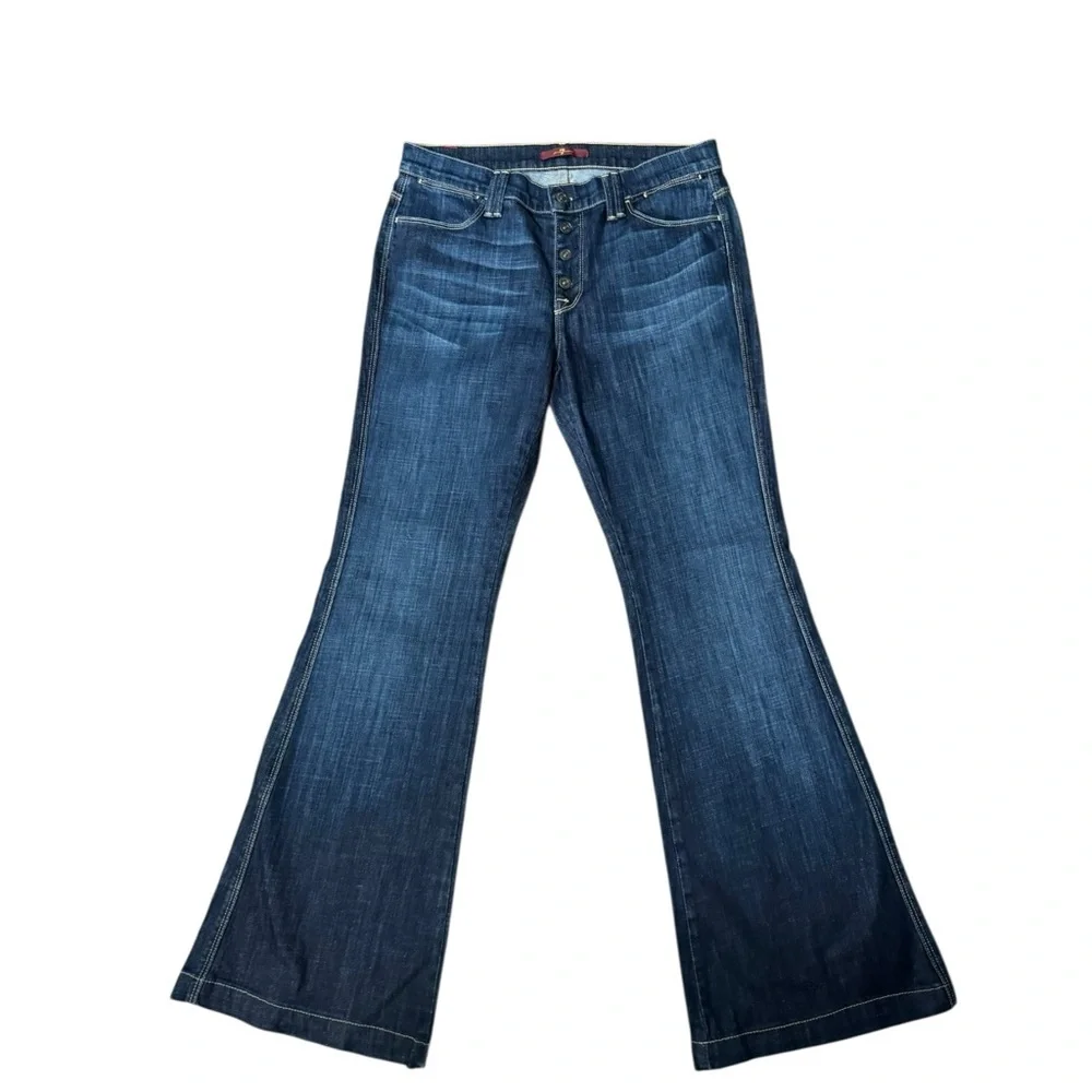7 FOR ALL MANKIND A Pocket Flare Button fly Jeans Women Size 28 VTG High -Rise - Picture 2 of 7